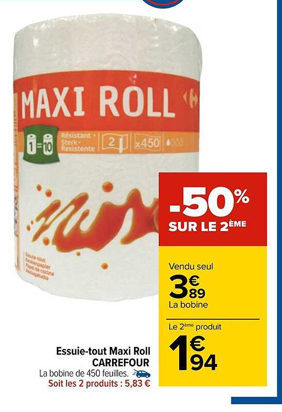 essuie-tout roll carrefour -50% sur le 2ème