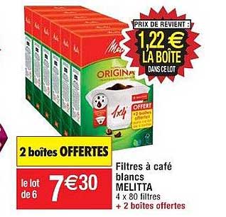 filtres à café blancs melitta 2 boîtes offertes