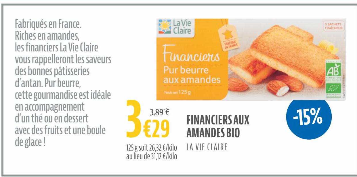 Financiers Aux Amandes Bio La Vie Claire