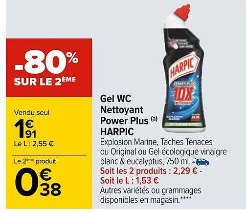 Gel Wc Nettoyant Power Plus Harpic -80% Sur Le 2ème