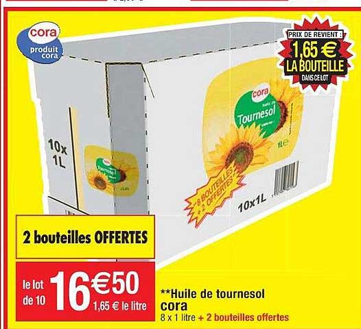 huile de tournesol cora 2 bouteilles offertes