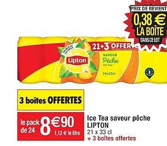 ice tea saveur pêche lipton 3 boîtes offertes
