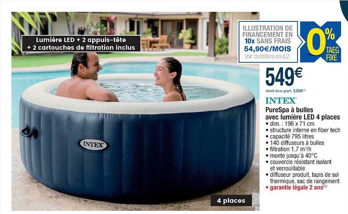 intex purespa à bulles avec lumières led 4 places