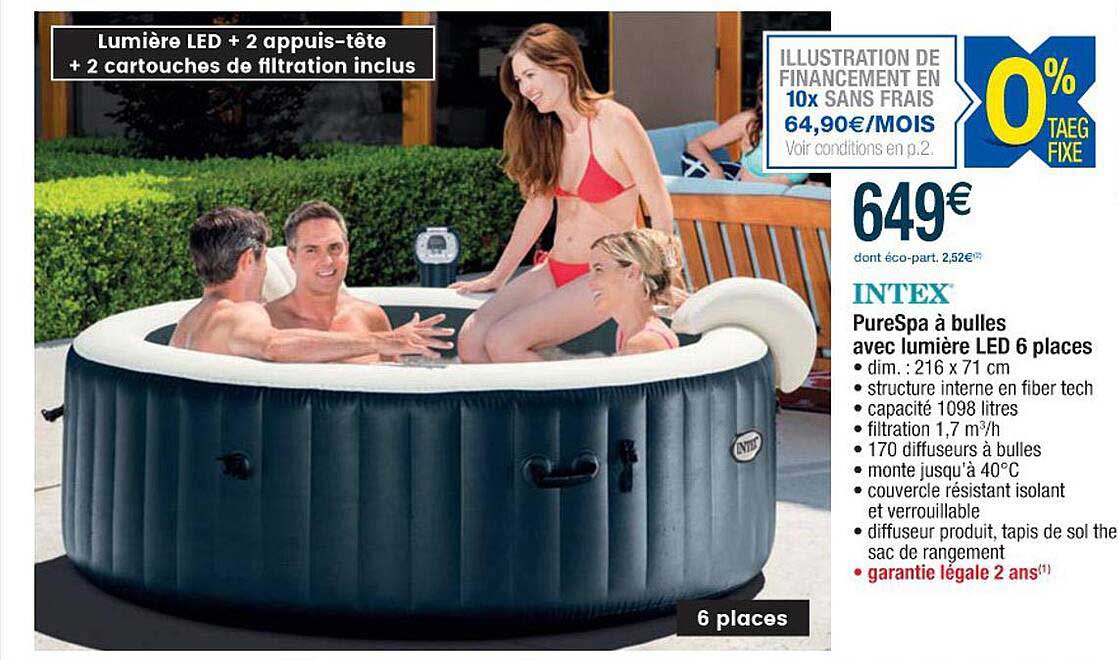 intex purespa bulles avec lumière led 6 places