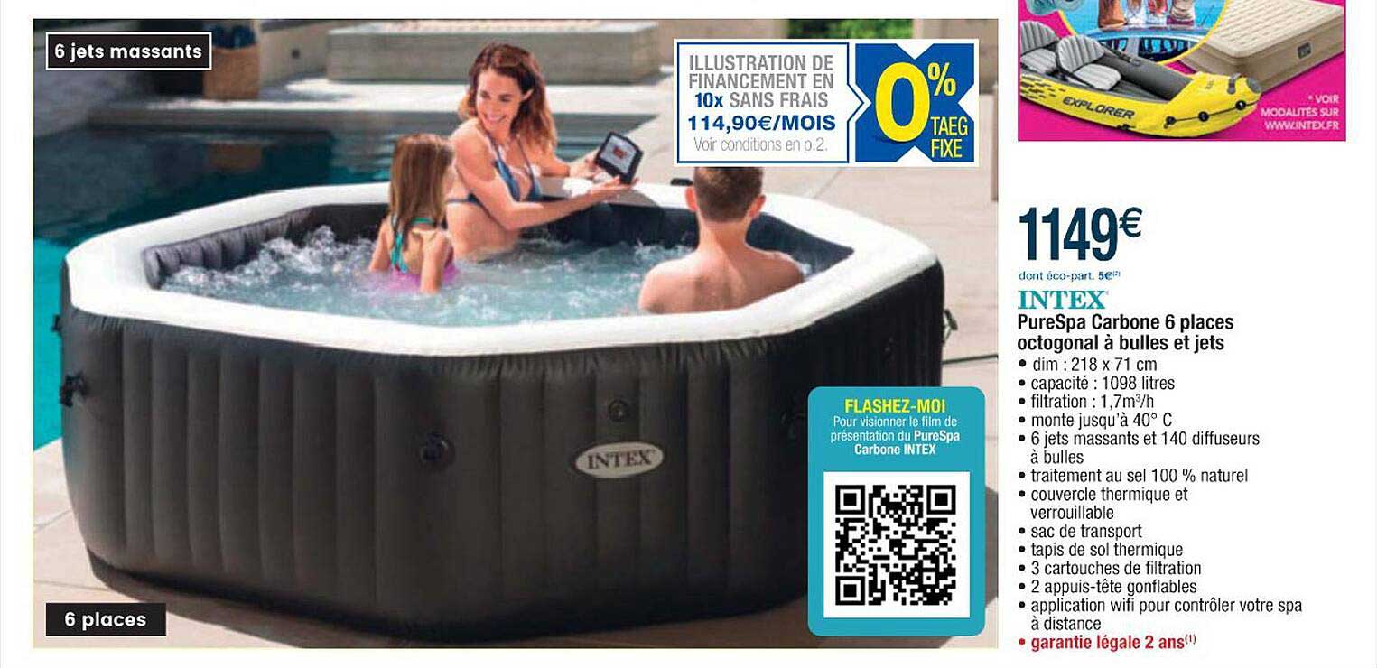 intex purespa carbone 6 places octogonal à bulles et jets