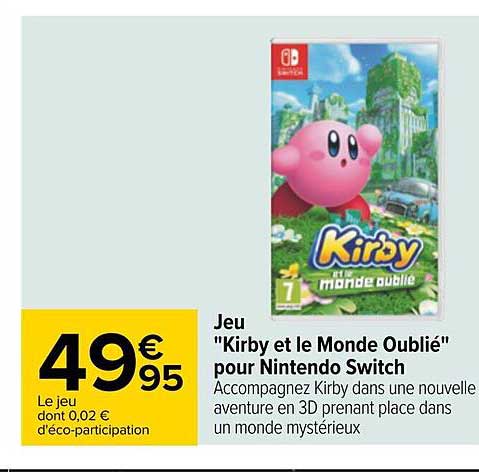 Jeu Kirby Et Le Monde Oublié Pour Nintendo Switch
