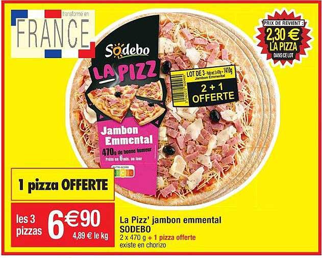 La Pizz' Jambon Emmental Sodebo 1 Pizza Offerte