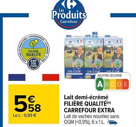 lait demi-écrémé filière qualité carrefour extra