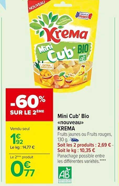 Mini Cub' Bio «nouveau» Krema -60% Sur Le 2ème