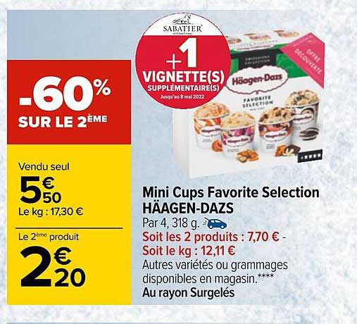 mini cups favorite selection häagen-dazs -60% sur le 2ème