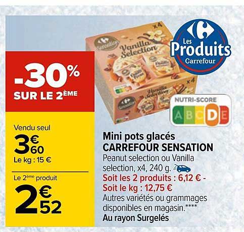 mini pots glacés carrefour sensation -30% sur le 2ème