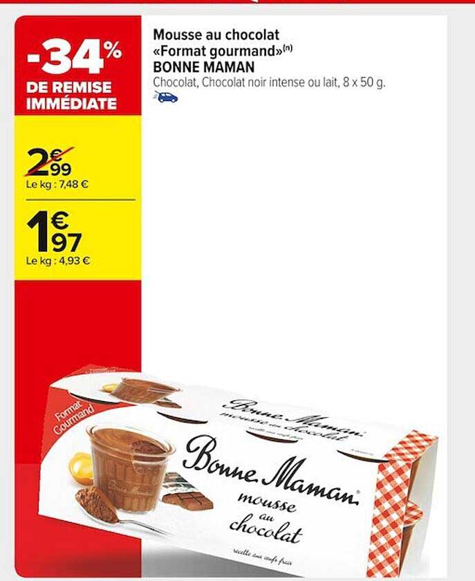 musse au chocolat «format gourmand» bonne maman -34% de remise immédiate