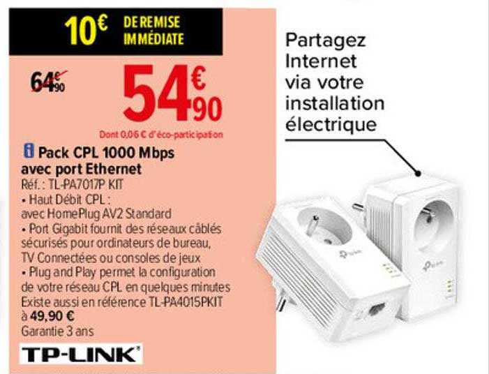 pack cpl 1000 mbps avec port ethernet tp-link