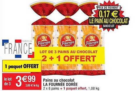 pains au chocolat la fournée dorée 1 paquet offert