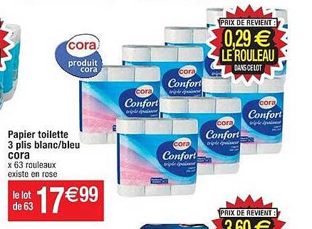 papier toilette 3 plis blanc bleu cora