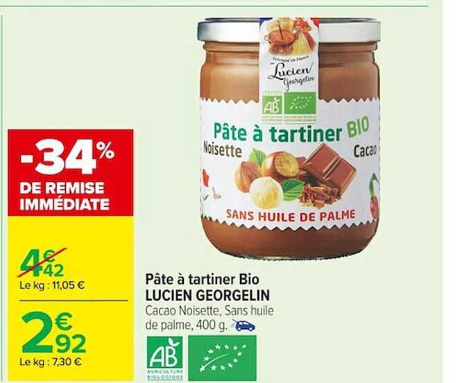 pâte à tartiner bio lucien georgelin -34% de remise immédiate