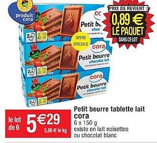 Petit Beurre Tablette Lait Cora
