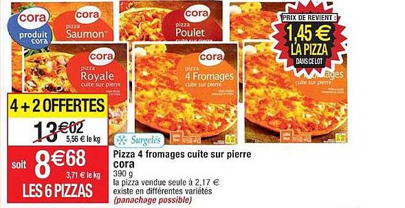 Pizza 4 Fromages Cuite Sur Pierre Cora 4+2 Offertes