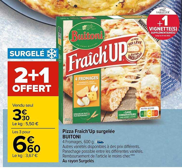 pizza fraich'up surgelée buitoni 2+1 offert