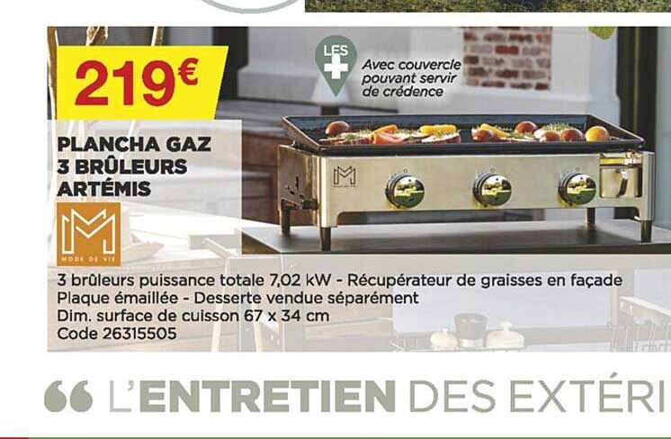 plancha gaz 3 brûleurs artémis