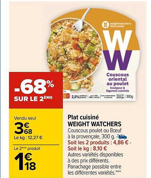 plat cuisiné weight watchers -68% sur le 2ème