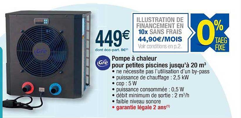 pompe à chaleur pour petites piscines jusqu'au 20 m3 gré