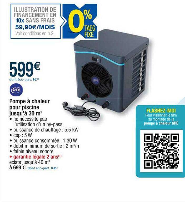 pompe à chaleur pour piscine jusqu'au 30 m3 gré