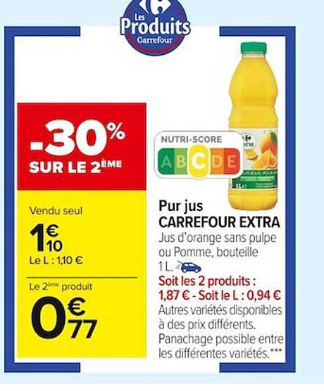 Pur Jus Carrefour Extra -30% Sur Le 2ème