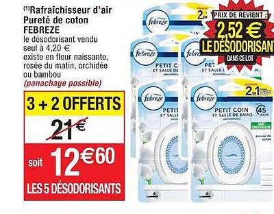 rafraîchisseur d'air pureté de coton febreze 3+2 offerts