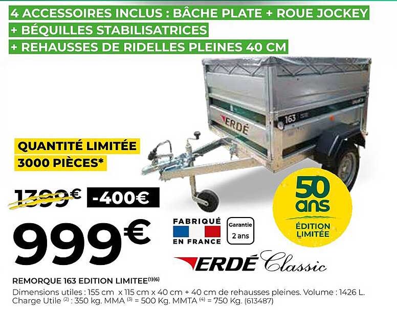 Remorque 163 édition Limitée Erdé Classic
