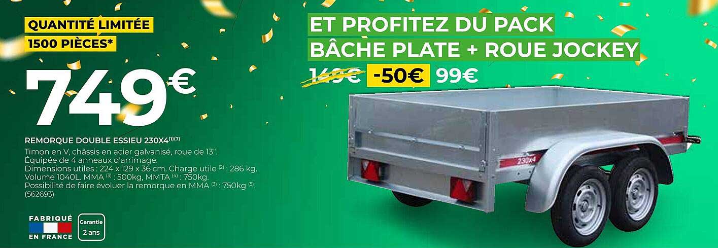 remorque double essieu 230x4