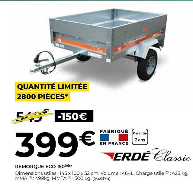 Remorque Eco 150 Erdé Classic