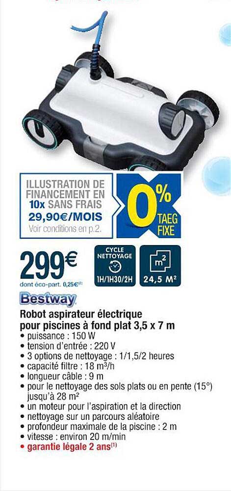 robot aspirateur électrique pour piscines à fond plat 3.5 x 7 m bestway