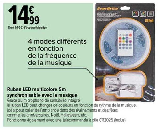 ruban led multicolore 5m synchronisable avec la musique