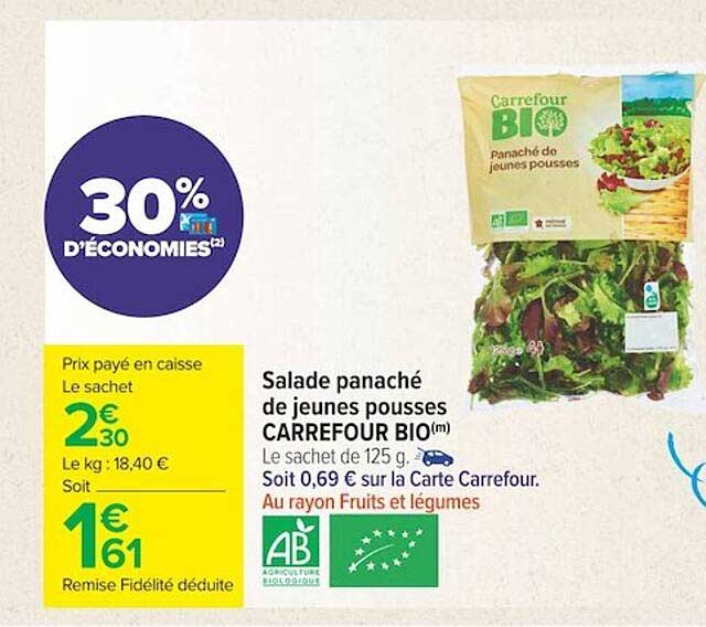 salade panaché de jeunes pousses carrefour bio