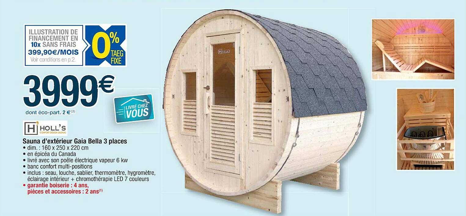 sauna d'extérieur gaia bella 3 places holl's