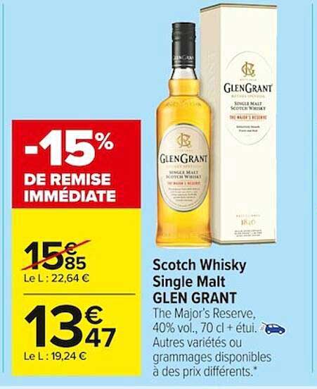 scotch whisky single malt glen grant -15% de remise immédiate
