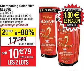 shampooing color-vive elseve 2ème lot à -80%
