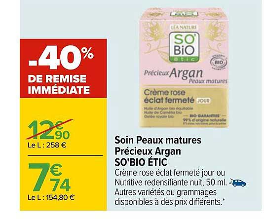 soin peaux matures précieux argan so'bio étic -40% de remise immédiate