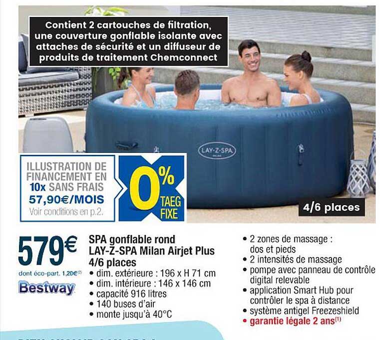 spa gonflable rond lay-z-spa milan airjet plus 4 6 places bestway