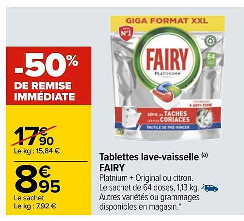 tablettes lave-vaisselle fairy -50% de remise immédiate
