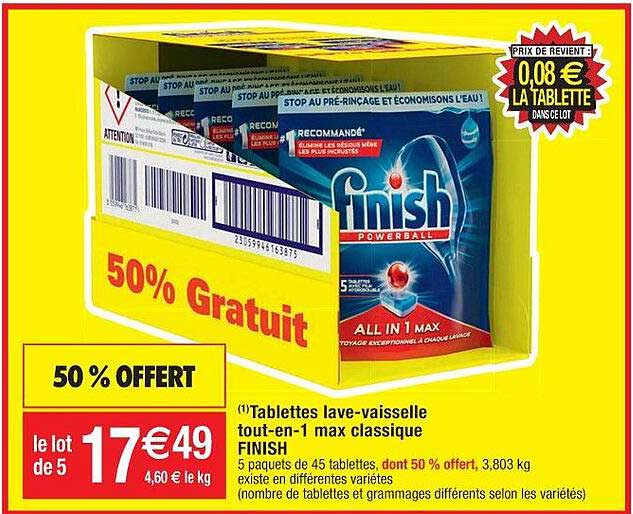 tablettes lave-vaisselle tout-en-1 max classique finish