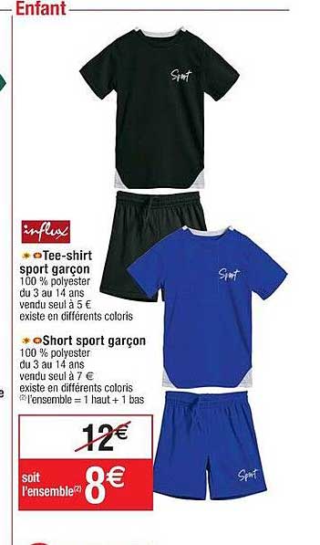 tee-shirt sport garçon short sport garçon influx