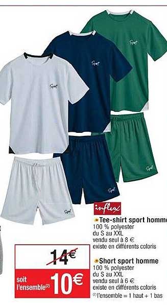 tee-shirt sport homme short sport homme influx