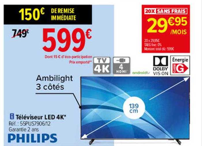 Téléviseur Led 4k 139 Cm Philips