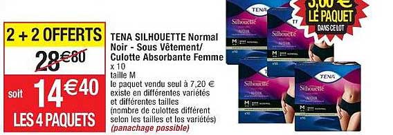 tena silhouette normal noir sous vêtement culotte absorbante femme 2+2 offerts