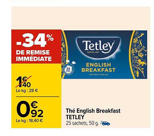 thé english breakfast tetley -34% de remise immédiate