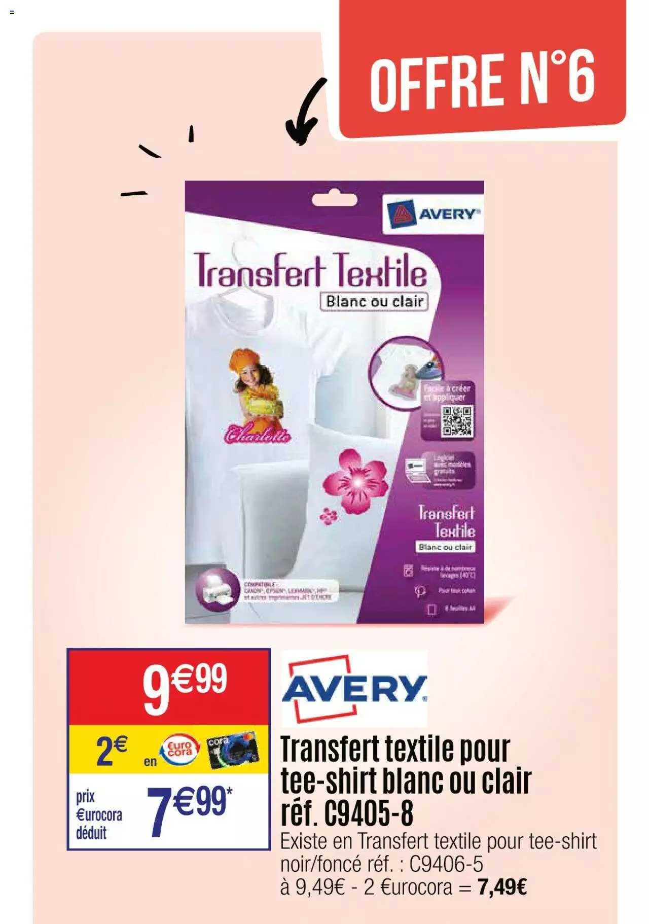 transfert textile pour tee-shirt blanc ou clair réf. c9 405-8 avery