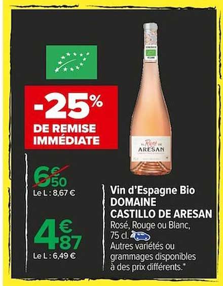 vin d'espagne bio domaine castillo de aresan -25% de remise immédiate