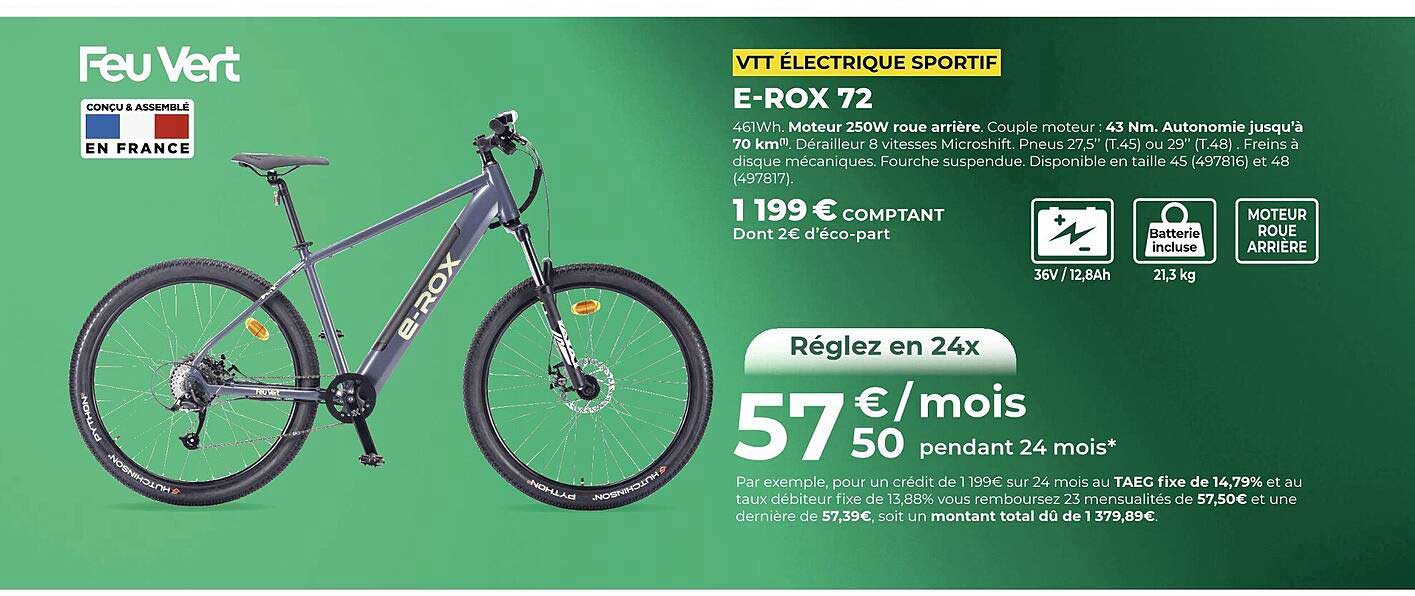 vtt électrique sportif e-rox 72